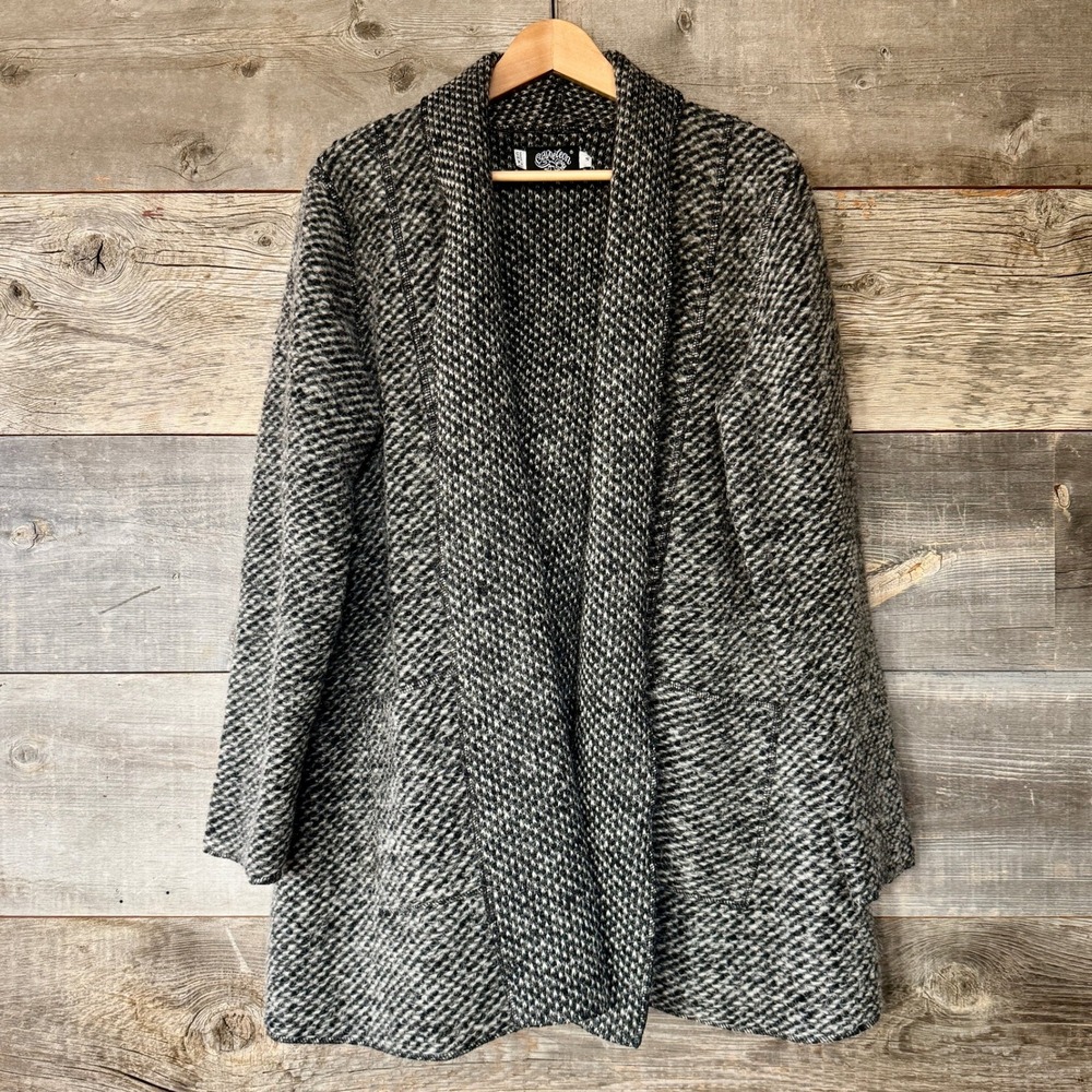 Cameleon Womens‎ Wool Knit Sweater Jacket M Gray Herringbone Oversized Lagenlook